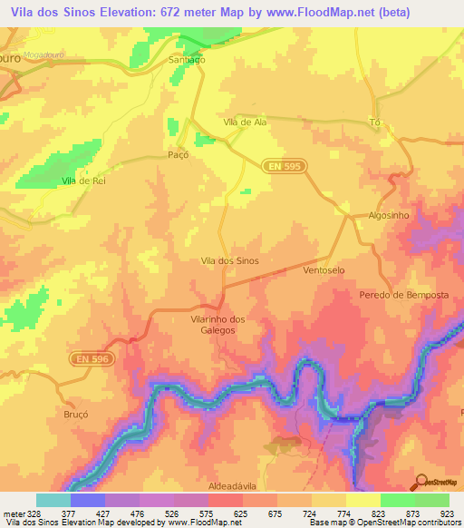 Vila dos Sinos,Portugal Elevation Map