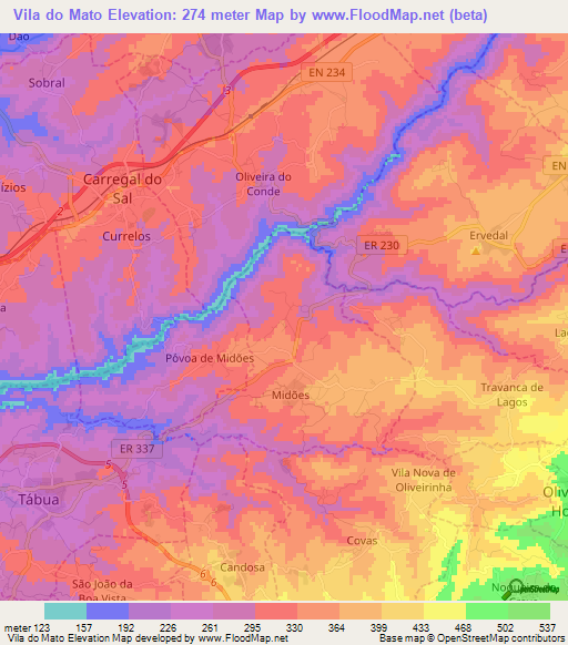 Vila do Mato,Portugal Elevation Map