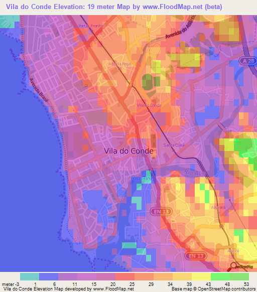 Vila do Conde,Portugal Elevation Map