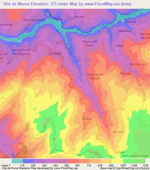 Vila de Muros,Portugal Elevation Map