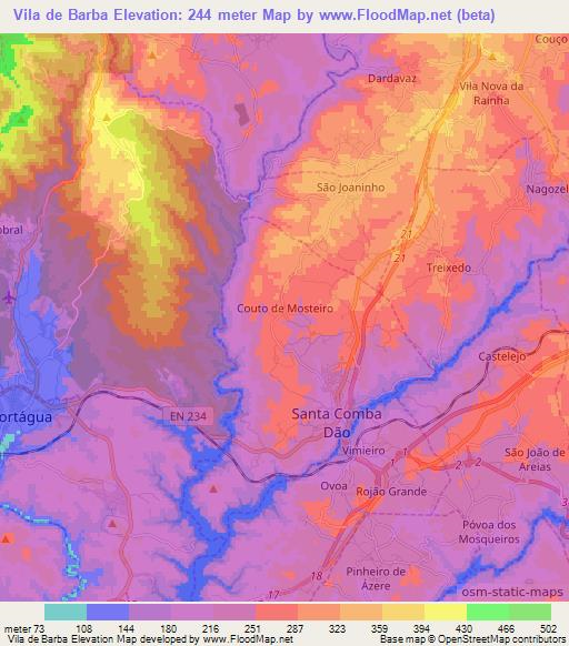 Vila de Barba,Portugal Elevation Map