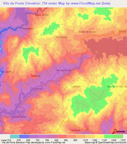 Vila da Ponte,Portugal Elevation Map