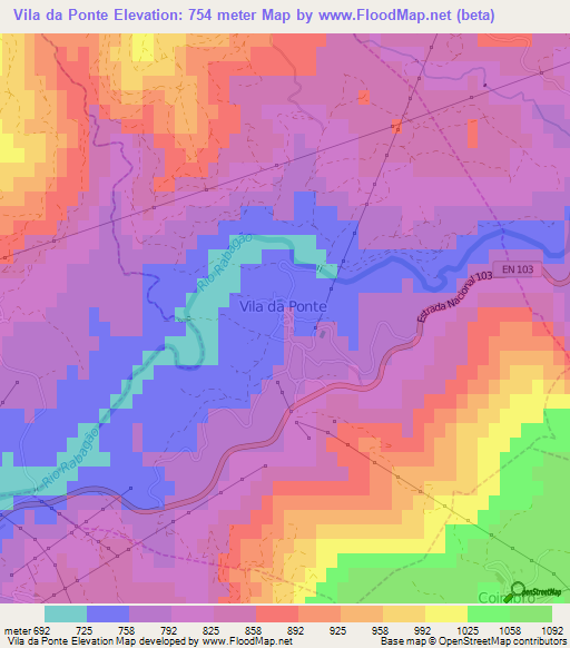 Vila da Ponte,Portugal Elevation Map