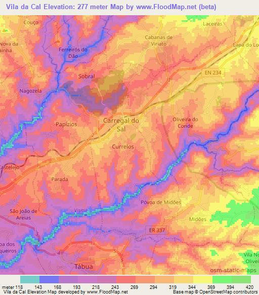 Vila da Cal,Portugal Elevation Map