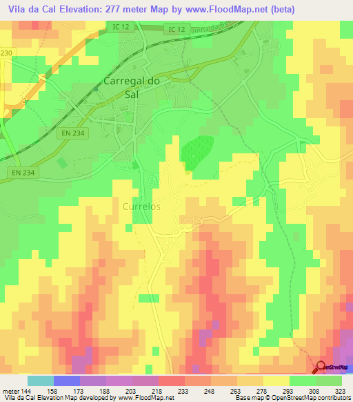 Vila da Cal,Portugal Elevation Map