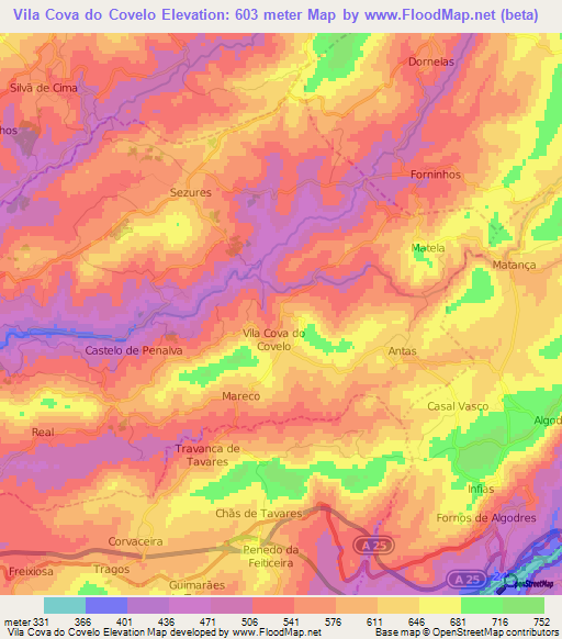 Vila Cova do Covelo,Portugal Elevation Map