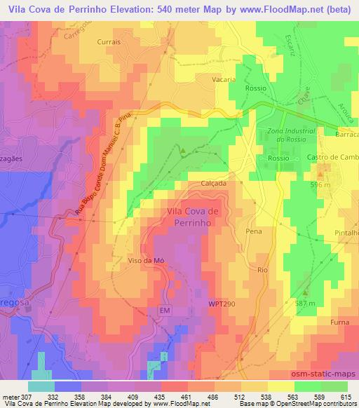 Vila Cova de Perrinho,Portugal Elevation Map