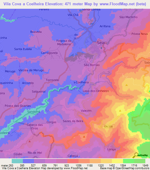 Vila Cova a Coelheira,Portugal Elevation Map