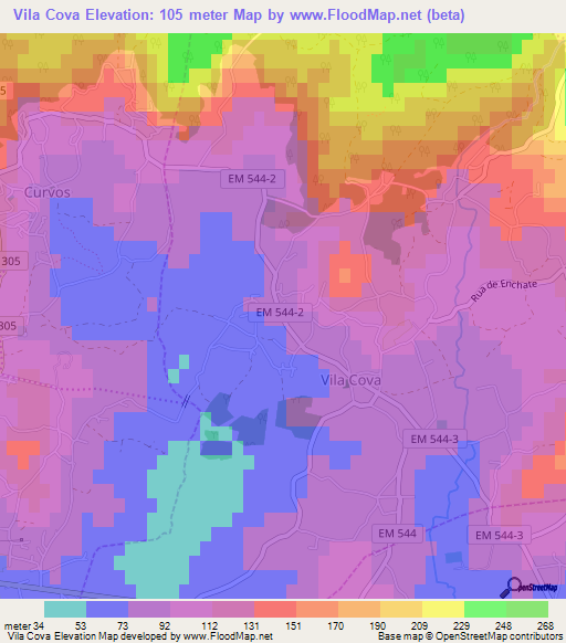 Vila Cova,Portugal Elevation Map