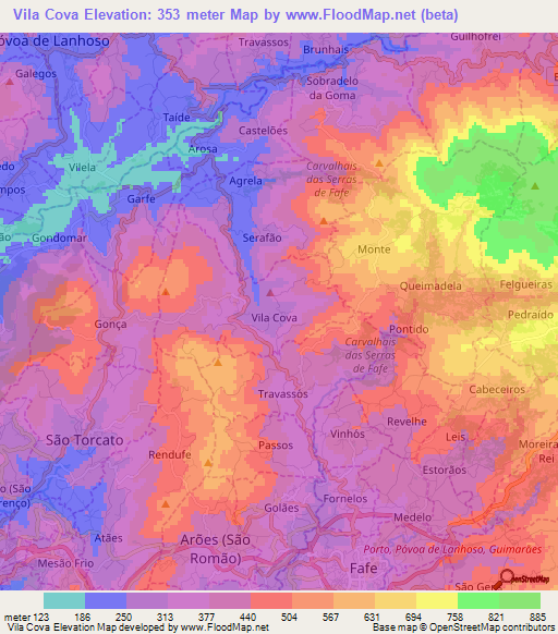 Vila Cova,Portugal Elevation Map