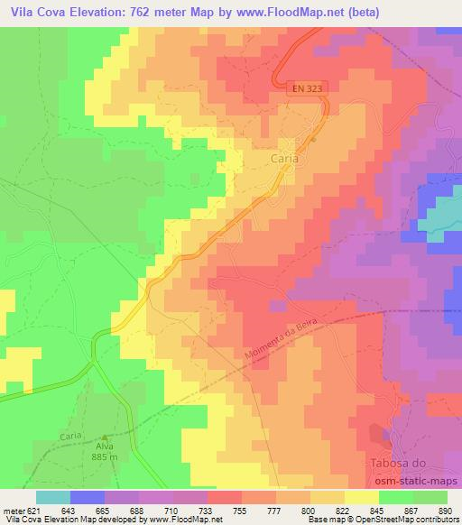 Vila Cova,Portugal Elevation Map