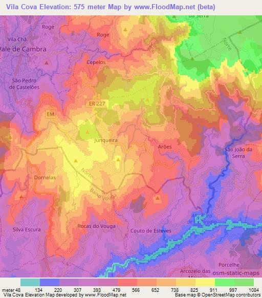 Vila Cova,Portugal Elevation Map