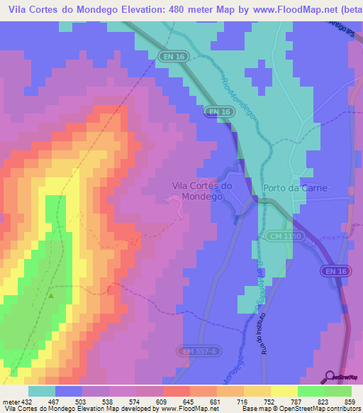 Vila Cortes do Mondego,Portugal Elevation Map