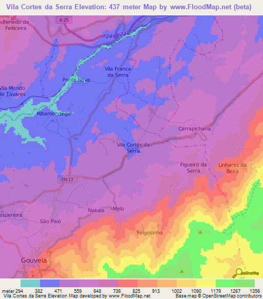 Vila Cortes da Serra,Portugal Elevation Map