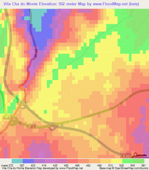 Vila Cha do Monte,Portugal Elevation Map