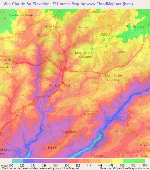 Vila Cha de Sa,Portugal Elevation Map