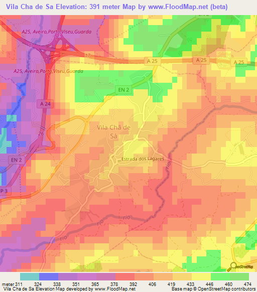 Vila Cha de Sa,Portugal Elevation Map