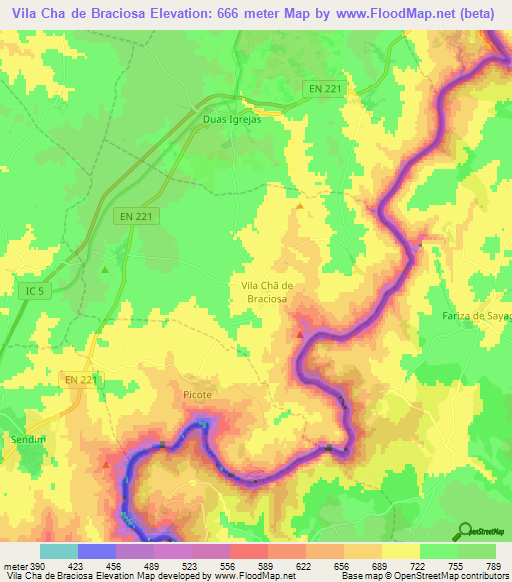 Vila Cha de Braciosa,Portugal Elevation Map