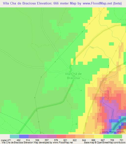 Vila Cha de Braciosa,Portugal Elevation Map