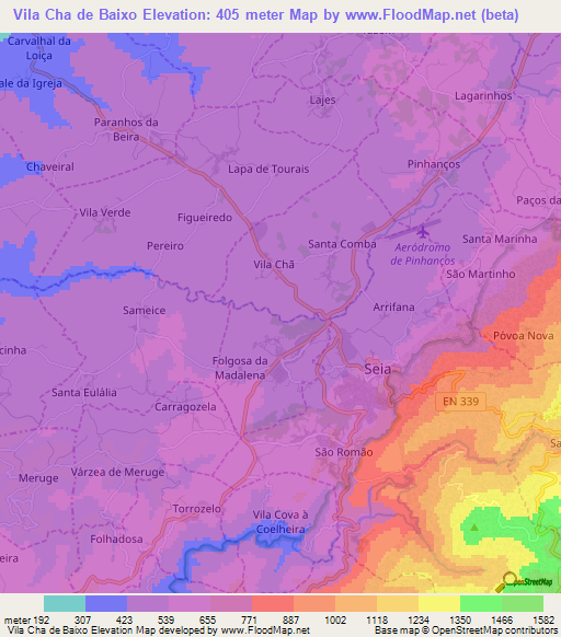 Vila Cha de Baixo,Portugal Elevation Map