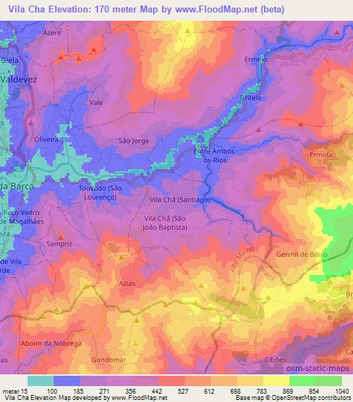 Vila Cha,Portugal Elevation Map