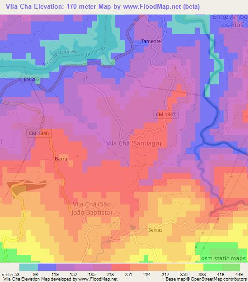 Vila Cha,Portugal Elevation Map