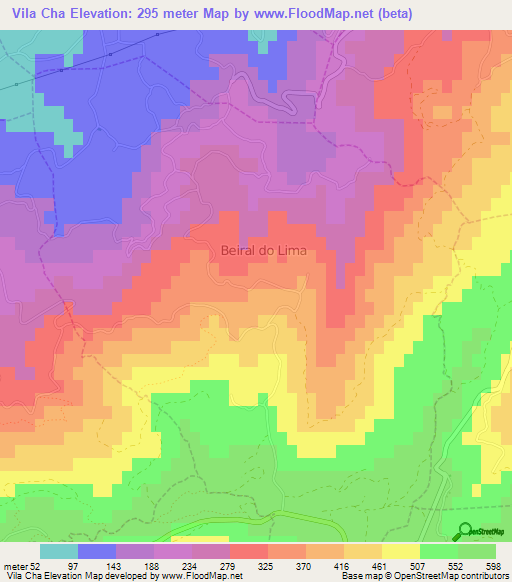 Vila Cha,Portugal Elevation Map