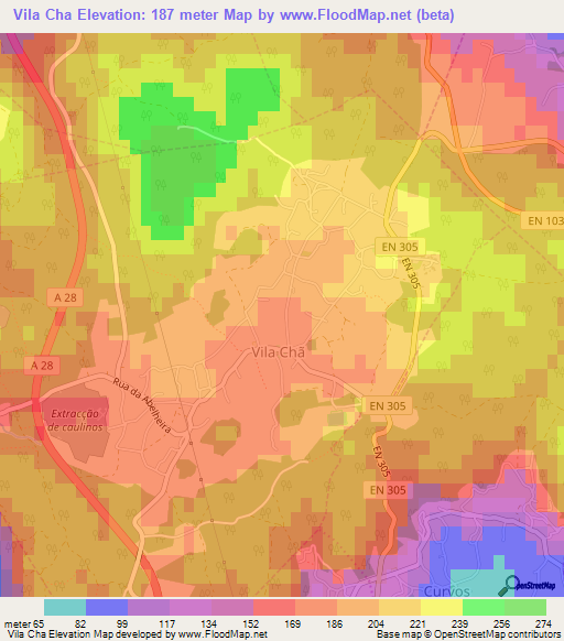 Vila Cha,Portugal Elevation Map