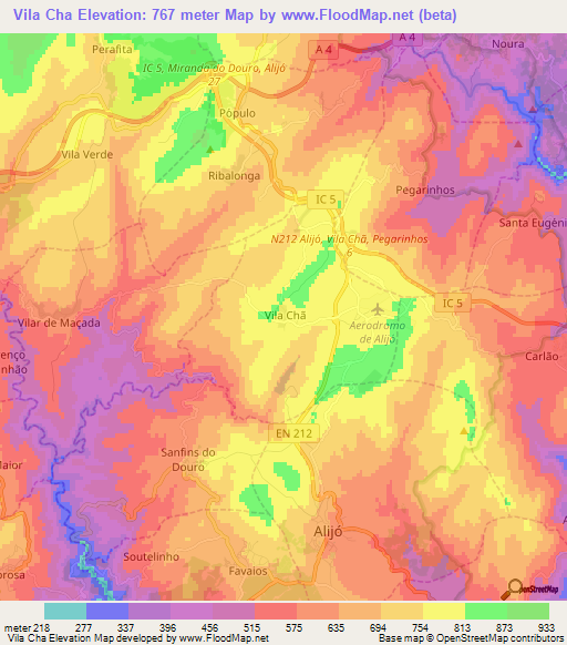 Vila Cha,Portugal Elevation Map