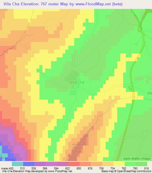 Vila Cha,Portugal Elevation Map