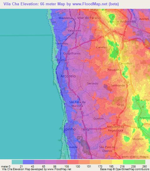 Vila Cha,Portugal Elevation Map