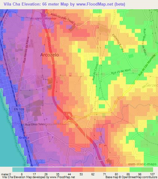 Vila Cha,Portugal Elevation Map