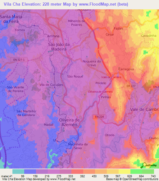 Vila Cha,Portugal Elevation Map