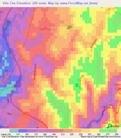Vila Cha,Portugal Elevation Map