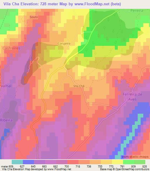 Vila Cha,Portugal Elevation Map