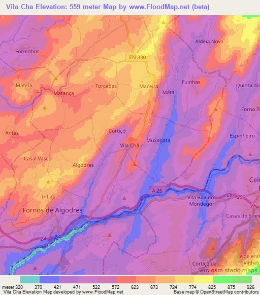 Vila Cha,Portugal Elevation Map