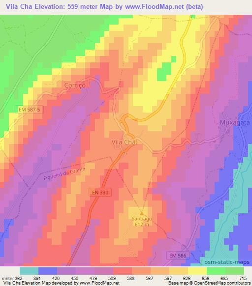 Vila Cha,Portugal Elevation Map