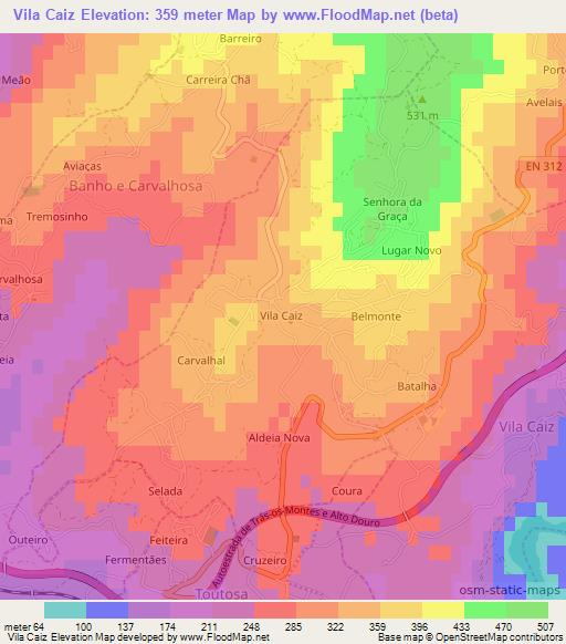 Vila Caiz,Portugal Elevation Map