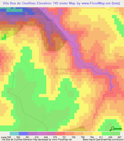 Vila Boa de Ousilhao,Portugal Elevation Map