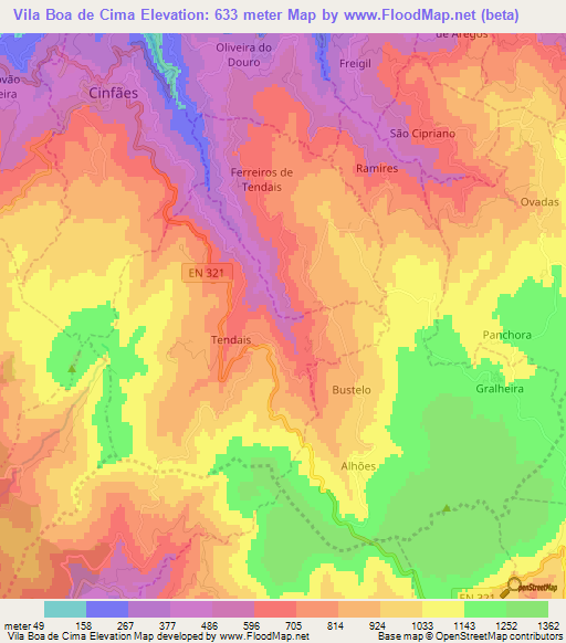 Vila Boa de Cima,Portugal Elevation Map