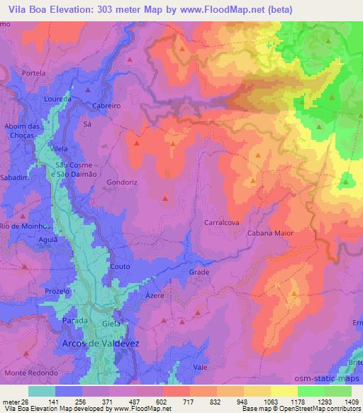 Vila Boa,Portugal Elevation Map