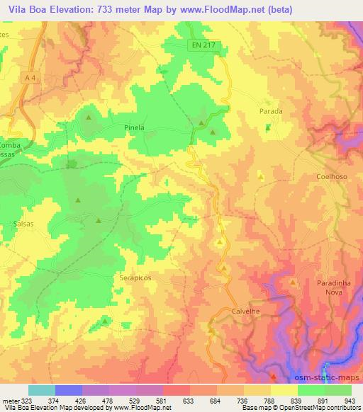 Vila Boa,Portugal Elevation Map