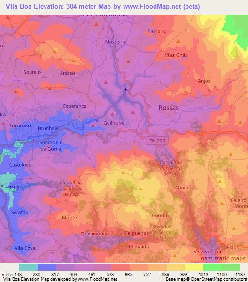 Vila Boa,Portugal Elevation Map