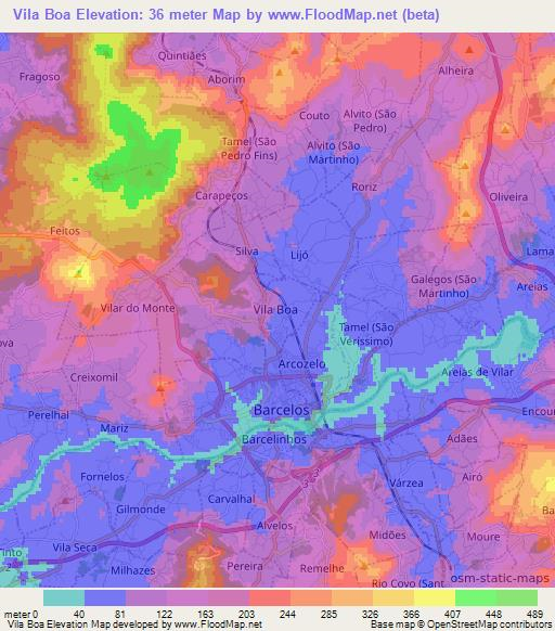 Vila Boa,Portugal Elevation Map