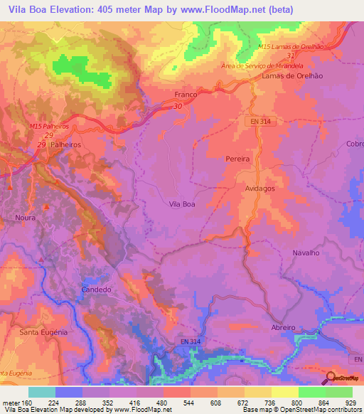 Vila Boa,Portugal Elevation Map