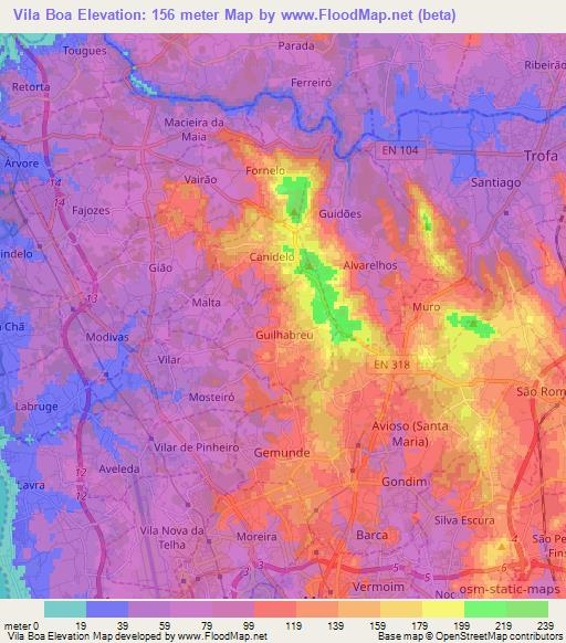 Vila Boa,Portugal Elevation Map
