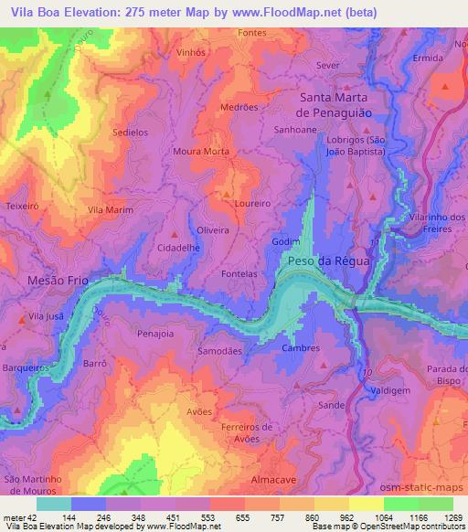 Vila Boa,Portugal Elevation Map