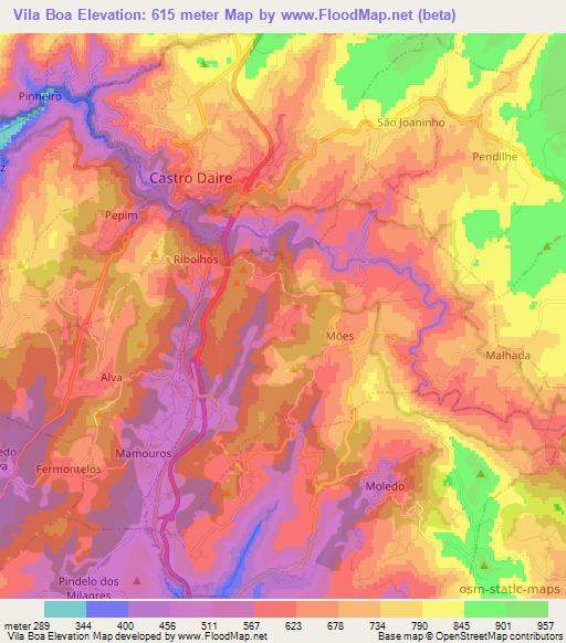 Vila Boa,Portugal Elevation Map