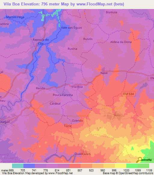 Vila Boa,Portugal Elevation Map