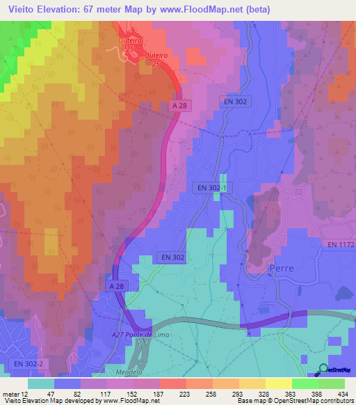 Vieito,Portugal Elevation Map